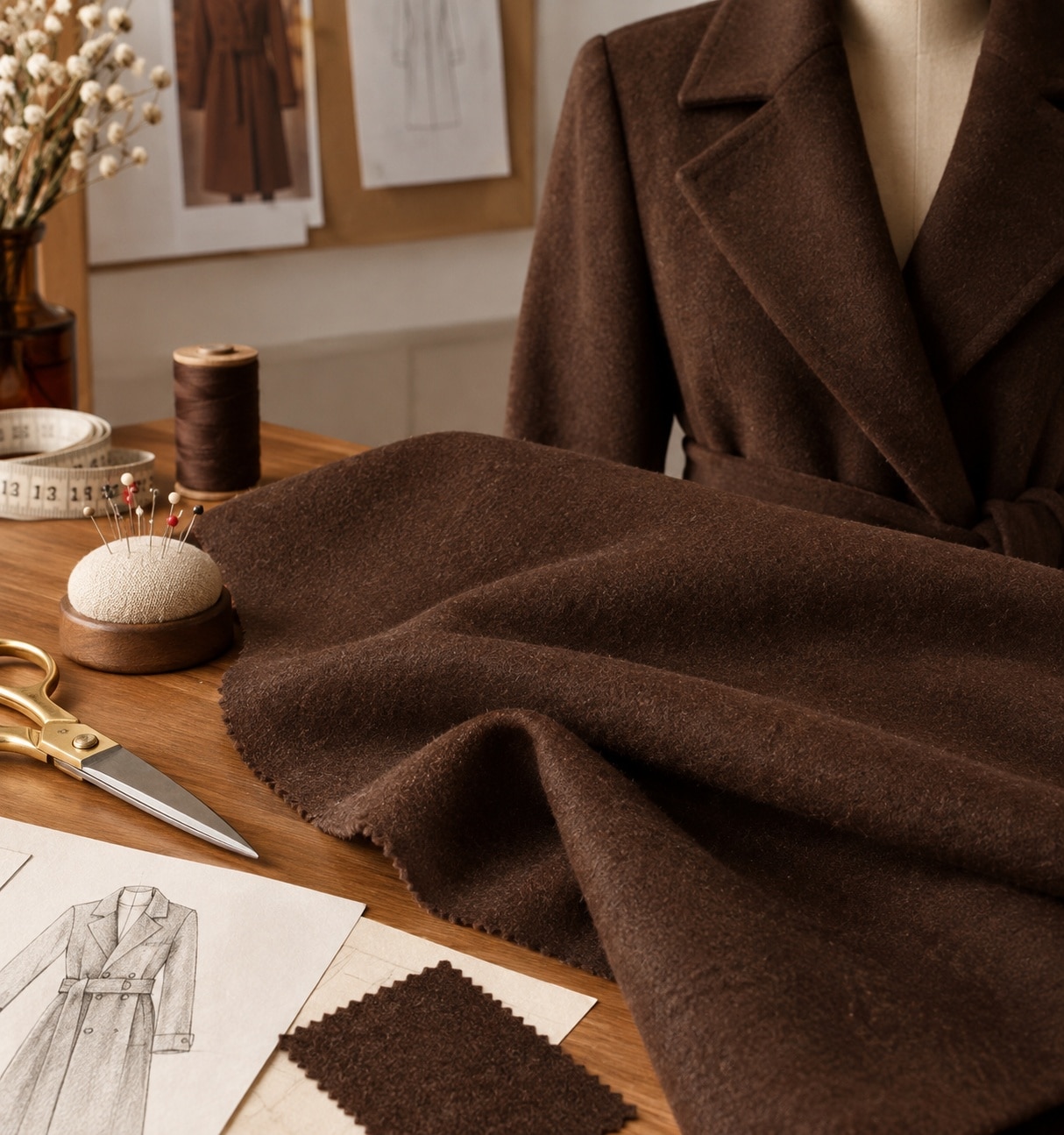 drap de laine marron